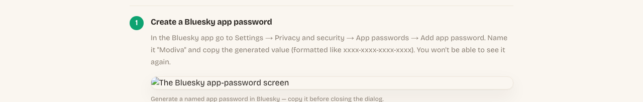 The Bluesky app-password screen